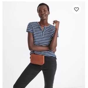 Madewell Brother Henley Tee in Indigo Stripe NWT